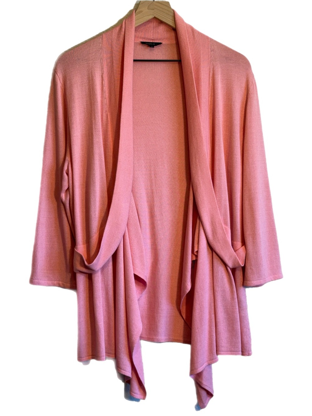 Lafayette 148 New York Open-Front Waterfall Cotton Cardigan Pink L Quite Luxury